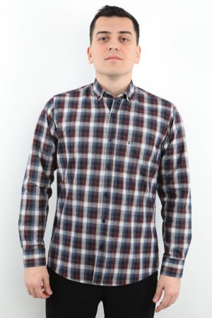 Önkal Gömlek Lacivert Rengi Erkek Kışlık Pamuklu Uzun Kollu Geniş Kesim Gömlek ONK012