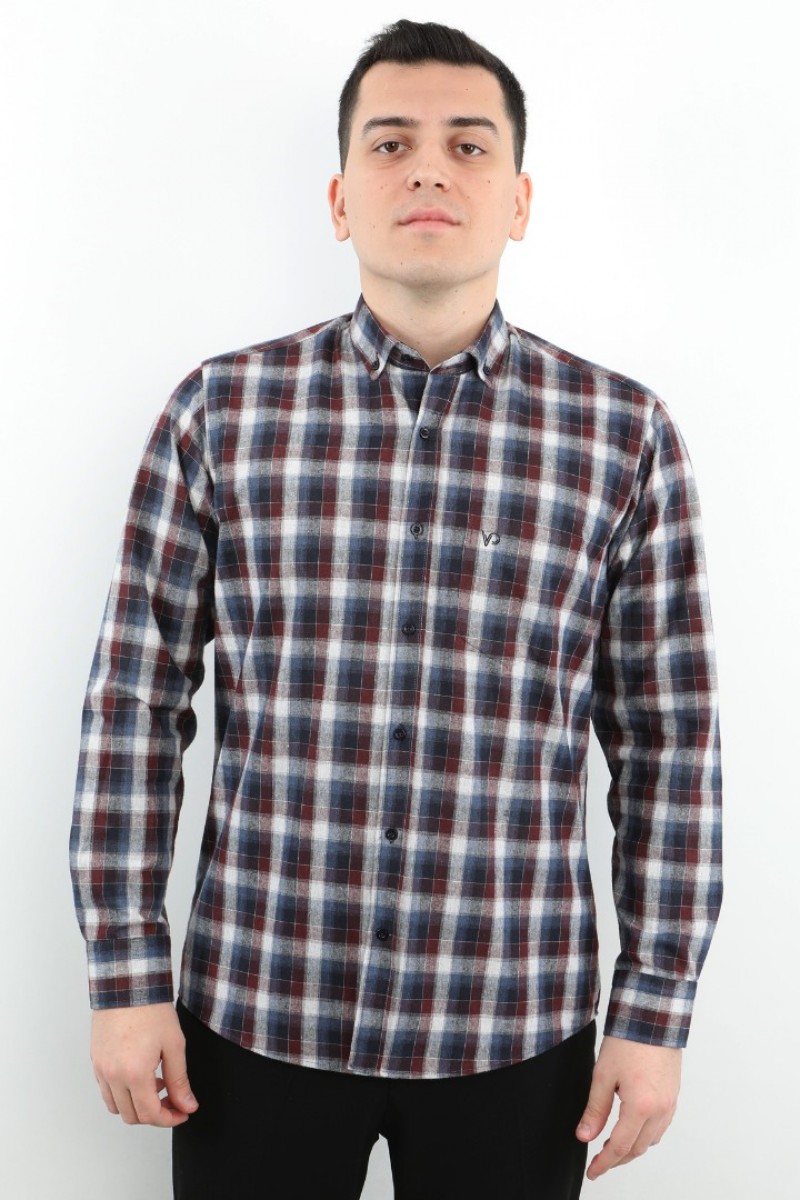 Önkal Gömlek Lacivert Rengi Erkek Kışlık Pamuklu Uzun Kollu Geniş Kesim Gömlek ONK012