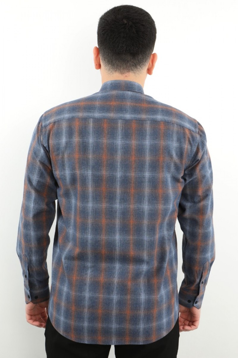 Önkal Gömlek Mavi Rengi Erkek Kışlık Pamuklu Uzun Kollu Geniş Kesim Gömlek ONK006M