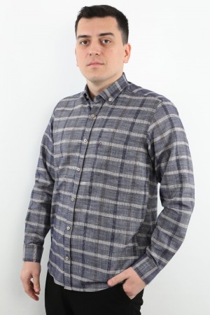 Önkal Gömlek Mavi Rengi Geniş Kesim Erkek Uzun Kollu %100 Pamuklu Gömlek  ONK039M