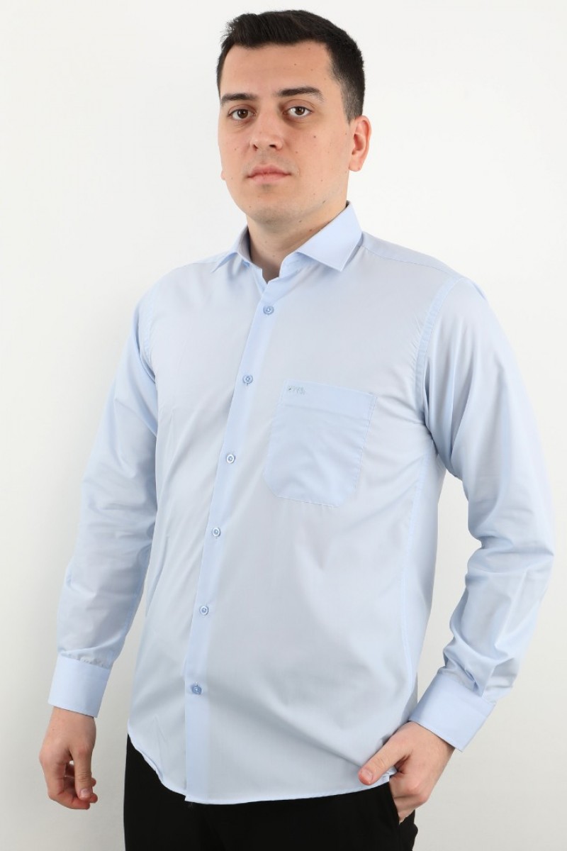 Önkal Gömlek Mavi Rengi Göktürkçe Türk Yazılı Amblemli Erkek Kolay Ütülenebilir Pamuklu Mevsimlik Uzun Kollu Klasik Geniş Kesim Gömlek ONK046