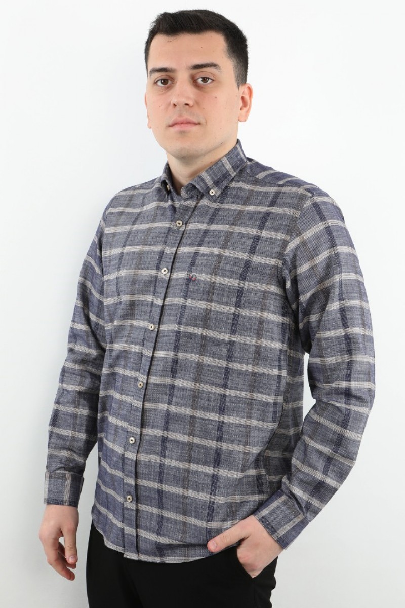 Önkal Gömlek Mavi Rengi Geniş Kesim Erkek Uzun Kollu %100 Pamuklu Gömlek  ONK039M