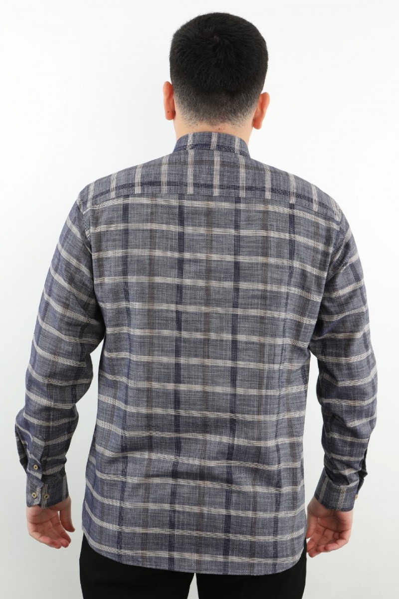 Önkal Gömlek Mavi Rengi Geniş Kesim Erkek Uzun Kollu %100 Pamuklu Gömlek  ONK039M