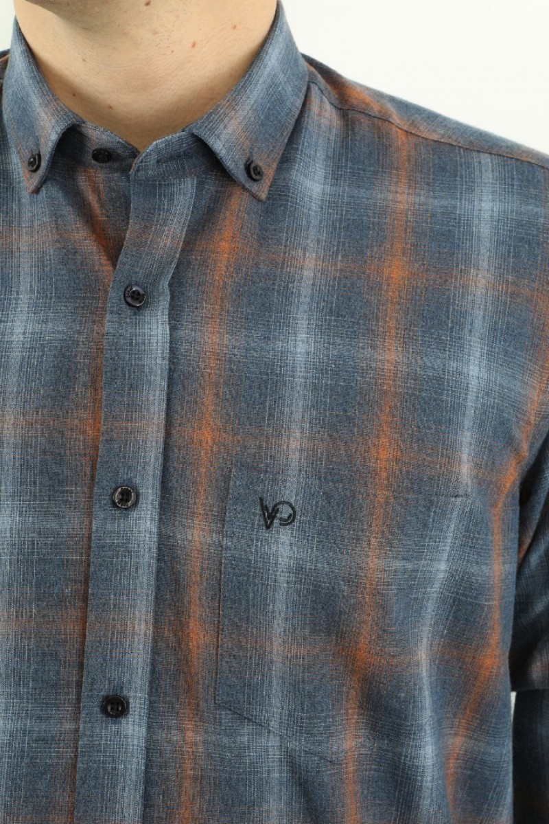 Önkal Gömlek Mavi Rengi Erkek Kışlık Pamuklu Uzun Kollu Geniş Kesim Gömlek ONK006M