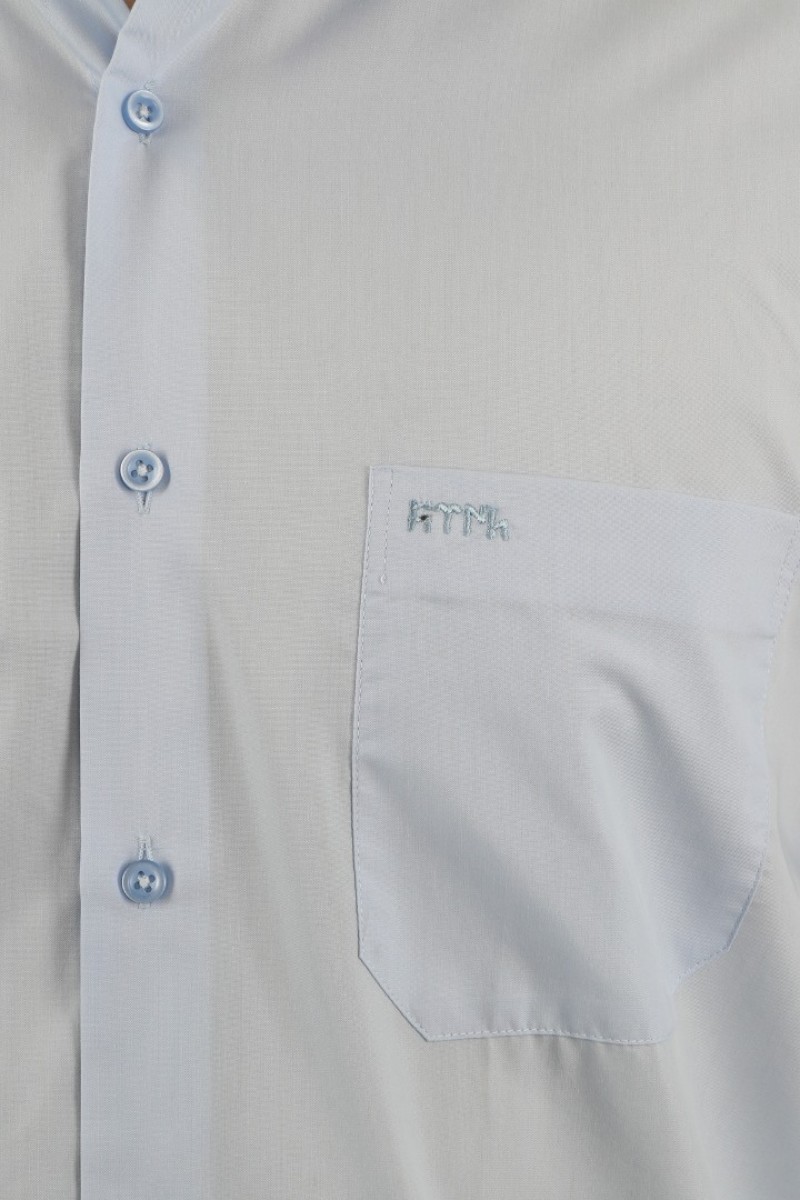 Önkal Gömlek Mavi Rengi Göktürkçe Türk Yazılı Amblemli Erkek Kolay Ütülenebilir Pamuklu Mevsimlik Uzun Kollu Klasik Geniş Kesim Gömlek ONK046