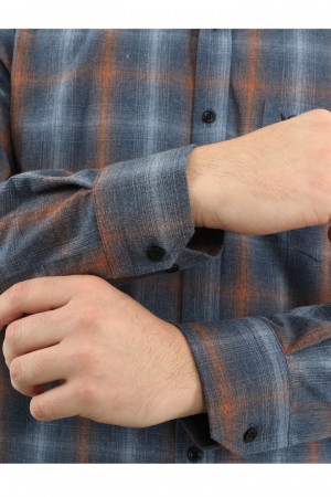 Önkal Gömlek Mavi Rengi Erkek Kışlık Pamuklu Uzun Kollu Geniş Kesim Gömlek ONK006M