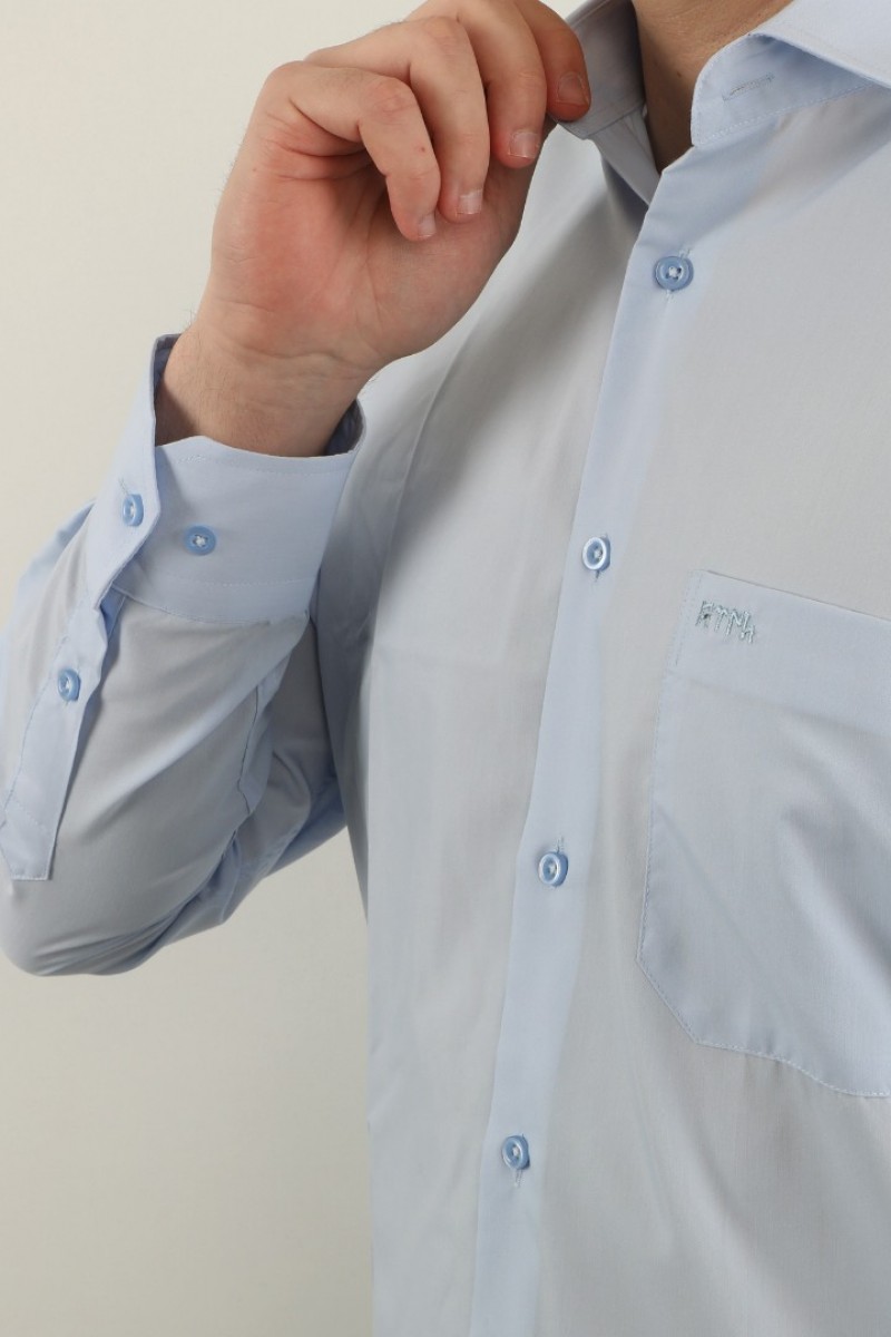 Önkal Gömlek Mavi Rengi Göktürkçe Türk Yazılı Amblemli Erkek Kolay Ütülenebilir Pamuklu Mevsimlik Uzun Kollu Klasik Geniş Kesim Gömlek ONK046