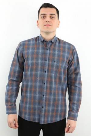 Önkal Gömlek Mavi Rengi Erkek Kışlık Pamuklu Uzun Kollu Geniş Kesim Gömlek ONK006M