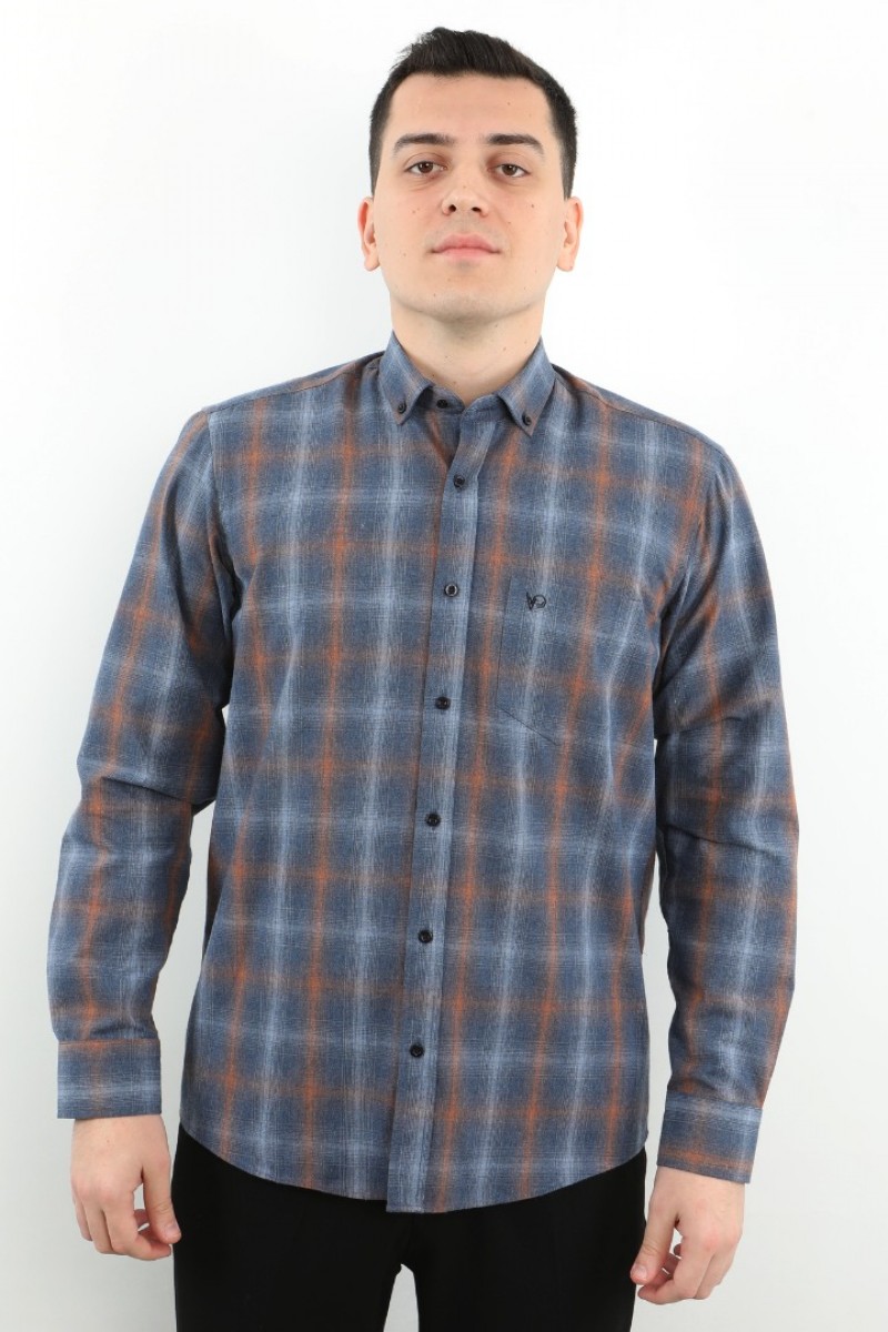 Önkal Gömlek Mavi Rengi Erkek Kışlık Pamuklu Uzun Kollu Geniş Kesim Gömlek ONK006M