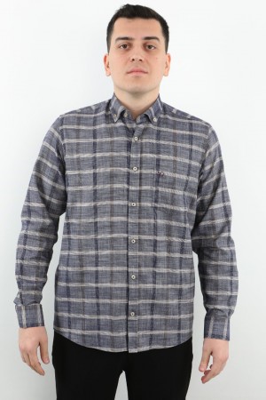 Önkal Gömlek Mavi Rengi Geniş Kesim Erkek Uzun Kollu %100 Pamuklu Gömlek  ONK039M