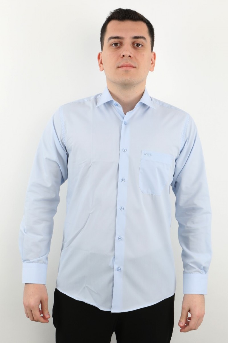Önkal Gömlek Mavi Rengi Göktürkçe Türk Yazılı Amblemli Erkek Kolay Ütülenebilir Pamuklu Mevsimlik Uzun Kollu Klasik Geniş Kesim Gömlek ONK046