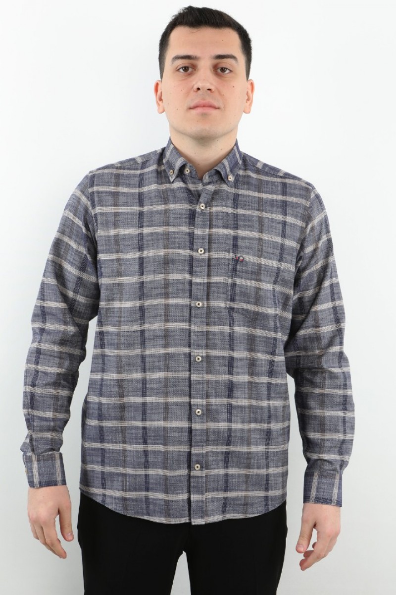 Önkal Gömlek Mavi Rengi Geniş Kesim Erkek Uzun Kollu %100 Pamuklu Gömlek  ONK039M