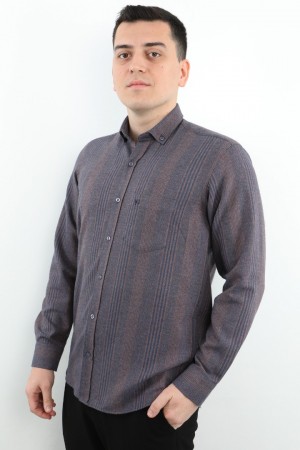 Önkal Gömlek Mor Rengi Erkek Kışlık Pamuklu Uzun Kollu Geniş Kesim Gömlek ONK003