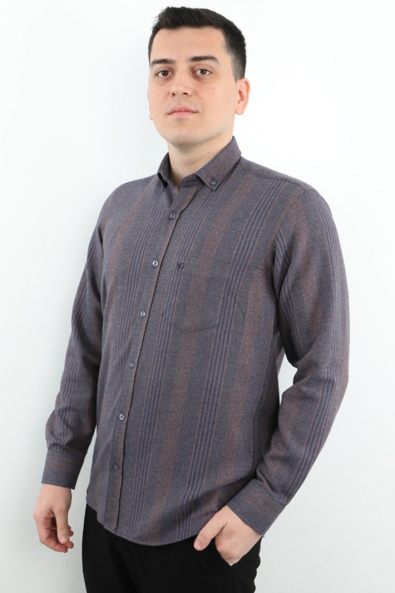 Önkal Gömlek Mor Rengi Erkek Kışlık Pamuklu Uzun Kollu Geniş Kesim Gömlek ONK003