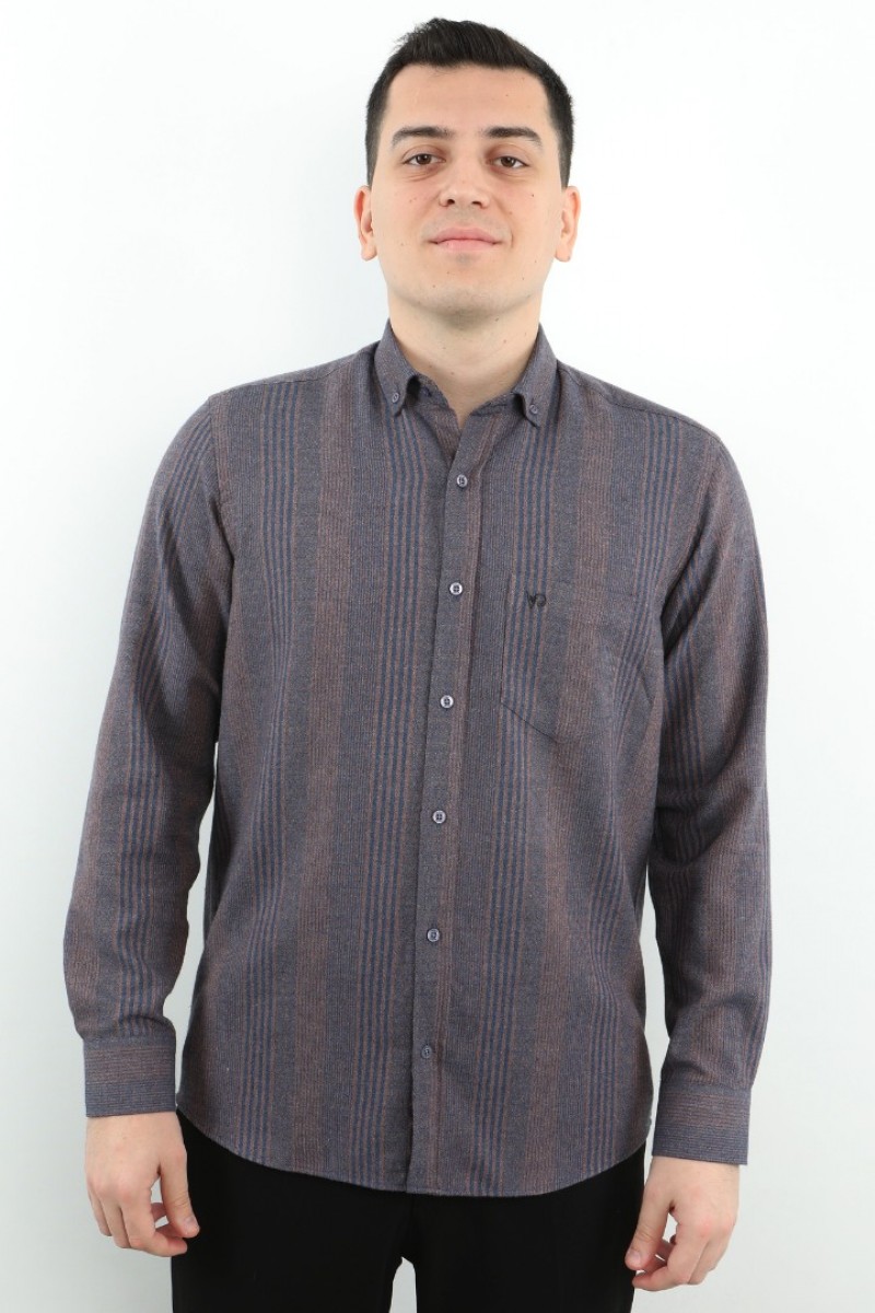 Önkal Gömlek Mor Rengi Erkek Kışlık Pamuklu Uzun Kollu Geniş Kesim Gömlek ONK003