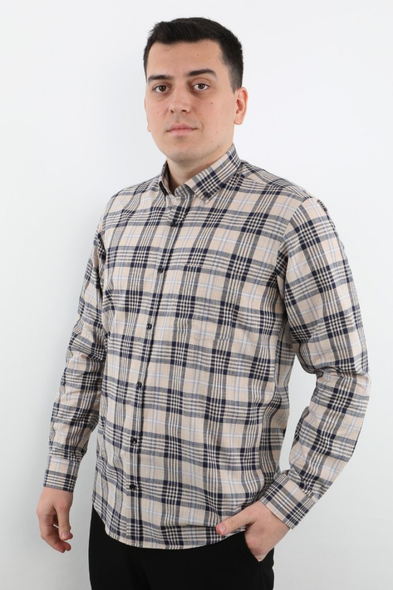 Önkal Gömlek Vizon Rengi Geniş Kesim Erkek Uzun Kollu %100 Pamuklu Gömlek  ONK040V