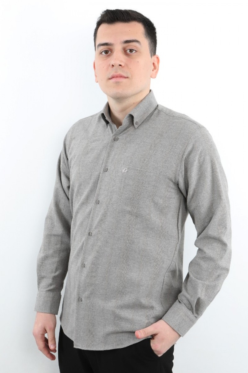 Önkal Gömlek Vizon Rengi Kışlık Uzun Kollu Klasik Geniş Kesim Gömlek ONK025