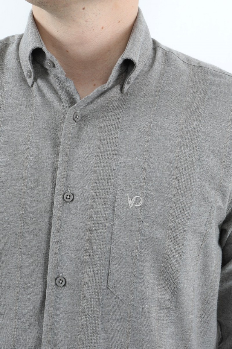 Önkal Gömlek Vizon Rengi Kışlık Uzun Kollu Klasik Geniş Kesim Gömlek ONK025