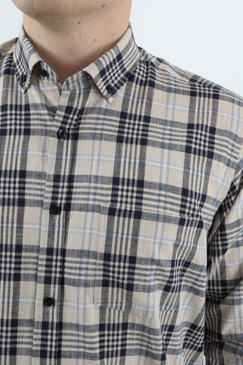 Önkal Gömlek Vizon Rengi Geniş Kesim Erkek Uzun Kollu %100 Pamuklu Gömlek  ONK040V