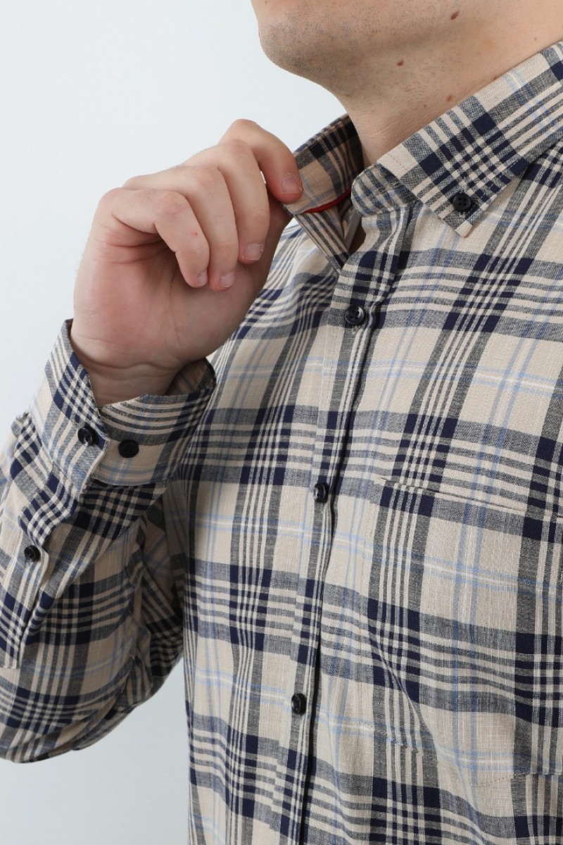 Önkal Gömlek Vizon Rengi Geniş Kesim Erkek Uzun Kollu %100 Pamuklu Gömlek  ONK040V