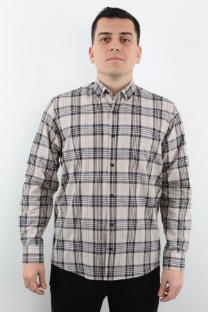 Önkal Gömlek Vizon Rengi Geniş Kesim Erkek Uzun Kollu %100 Pamuklu Gömlek  ONK040V