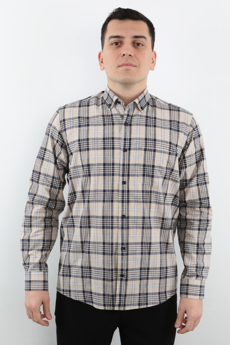 Önkal Gömlek Vizon Rengi Geniş Kesim Erkek Uzun Kollu %100 Pamuklu Gömlek  ONK040V