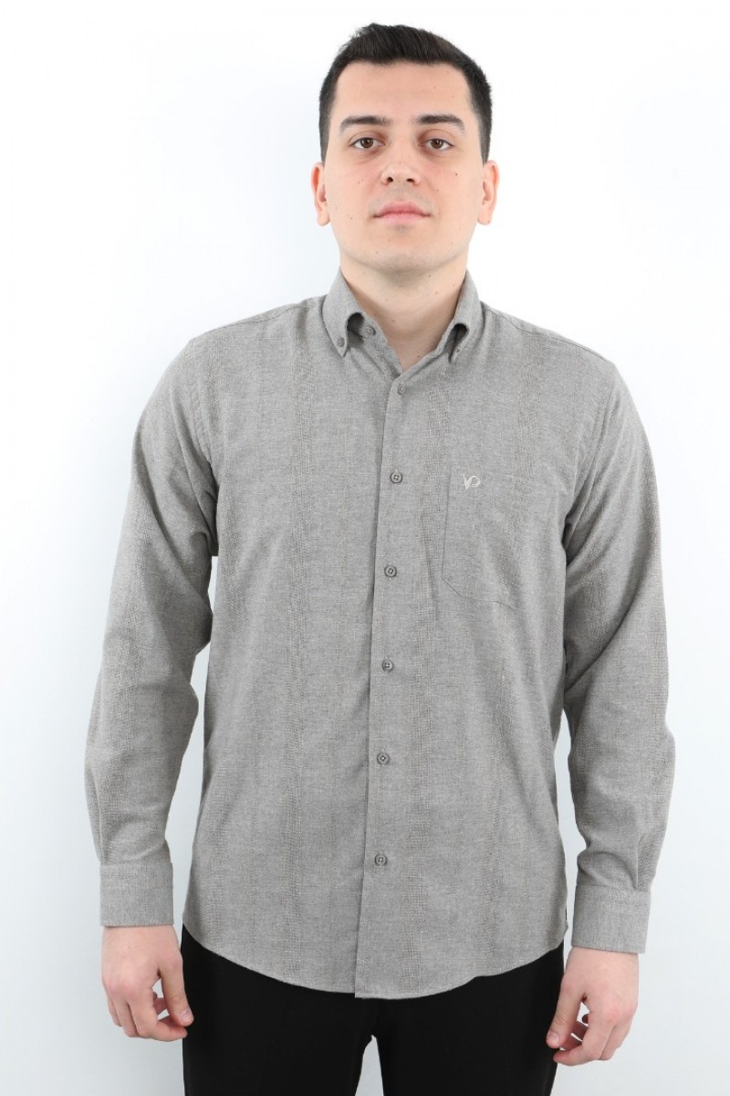 Önkal Gömlek Vizon Rengi Kışlık Uzun Kollu Klasik Geniş Kesim Gömlek ONK025