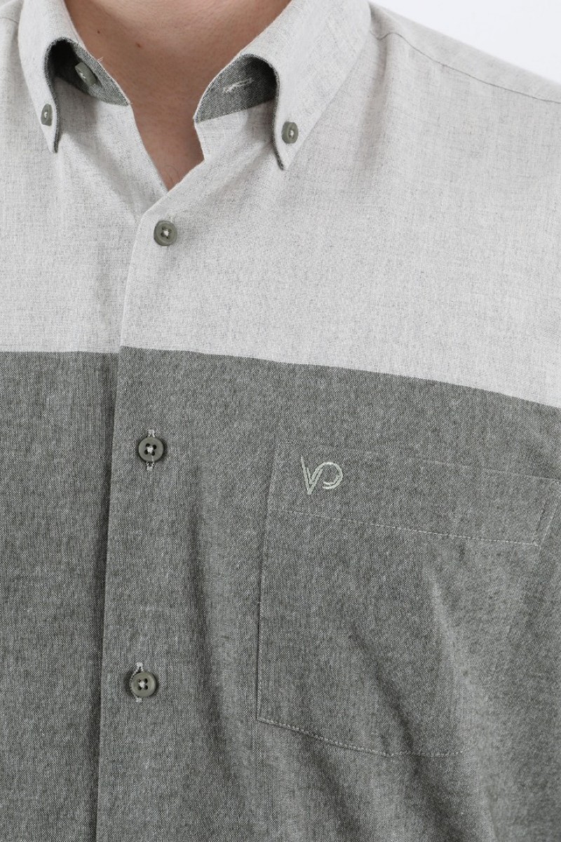 Önkal Gömlek Yeşil Rengi Pano Desenli Erkek Kışlık Uzun Kollu Klasik Geniş Kesim Gömlek ONK024