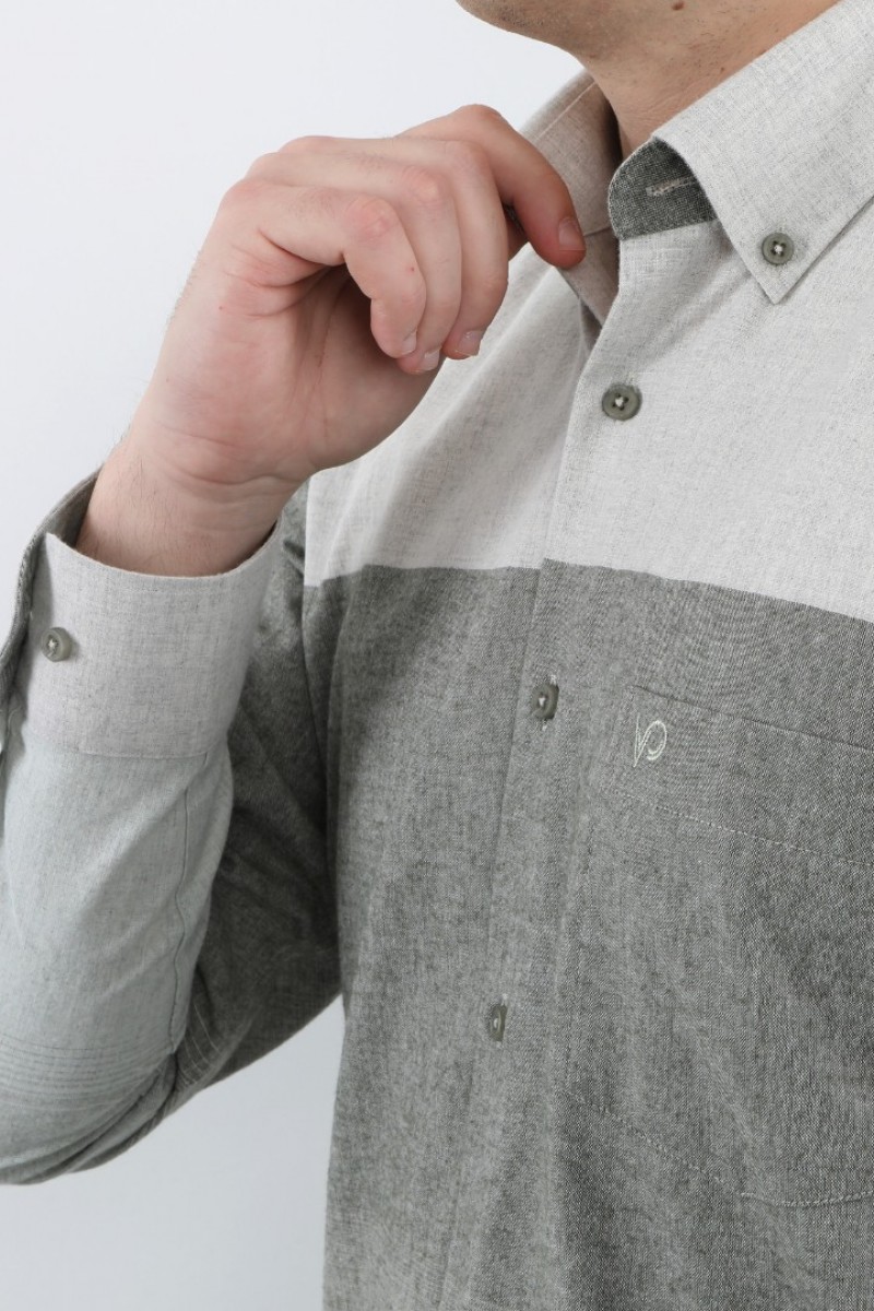 Önkal Gömlek Yeşil Rengi Pano Desenli Erkek Kışlık Uzun Kollu Klasik Geniş Kesim Gömlek ONK024