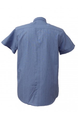 Önkal Gömlek Kendinden Çizgi Desenli İndigo Kısa Kollu Yakası Düğmeli Klasik Kesim Yazlık Erkek Gömlek