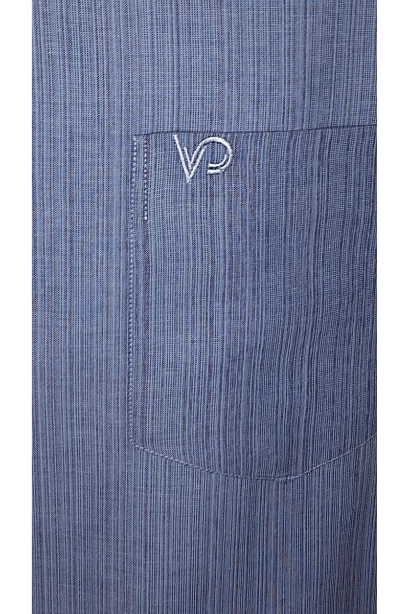 Önkal Gömlek Kendinden Çizgi Desenli İndigo Kısa Kollu Yakası Düğmeli Klasik Kesim Yazlık Erkek Gömlek