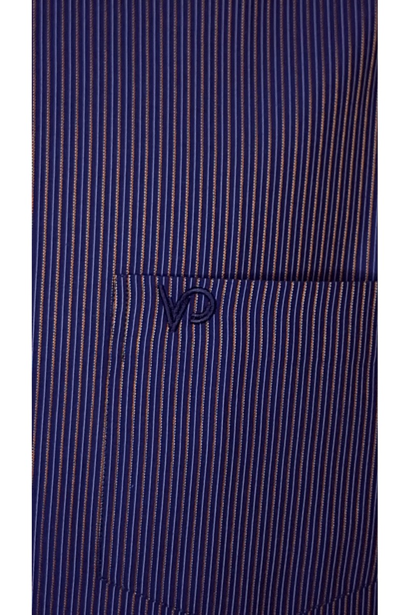 Önkal Gömlek Nokta ve Sarı Çizgi Desenli Lacivert Kısa Kollu Yakası Düğmeli Klasik Kesim Yazlık Erkek Gömlek