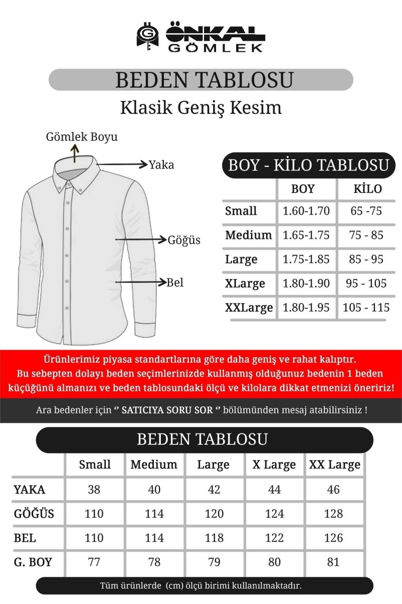 Önkal Gömlek Mavi Rengi Göktürkçe Türk Yazılı Amblemli Erkek Kolay Ütülenebilir Pamuklu Mevsimlik Uzun Kollu Klasik Geniş Kesim Gömlek ONK046