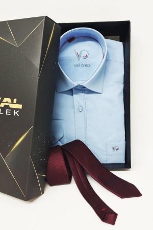 Önkal Gömlek Mavi Rengi Uzun Kollu Gömlek Kravat Seti(HEDİYE KUTULU KLASİK MAVİ GÖMLEK DÜZ SATEN BORDO MENDİLLİ KRAVAT) ONKALMAVİ089